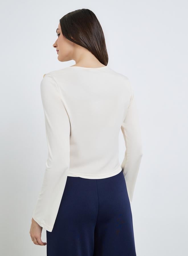 Styli Women Beige Asymmetrical Neck Knit Top - Image 4